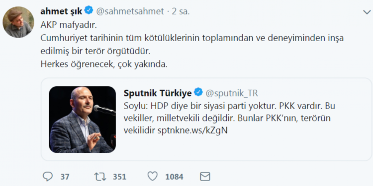 Ahmet Şik bersiv da Soylû: ‘AKP rêxistina terorê ye’