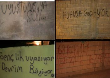 Li Stewrê li dijî fihûş û tiryakêşiyê nivîs li ser dîwara nivîsandin