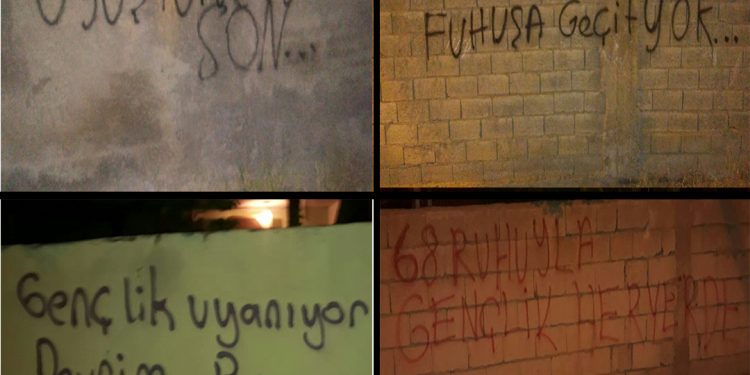 Li Stewrê li dijî fihûş û tiryakêşiyê nivîs li ser dîwara nivîsandin