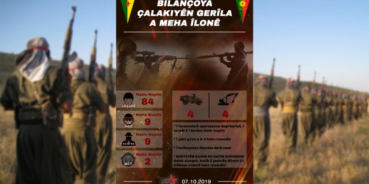 TAYBET – Gerîlayên HPG û YJA-Star di Îlonê de 84 leşker, 9 kontra, 9 POH, û 2 endamên MÎT’ê kuştin