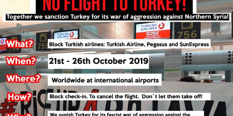 Riseup4Rojava wê çalakiyên blokajê li dijî seferên balafirên tirk pêk binin