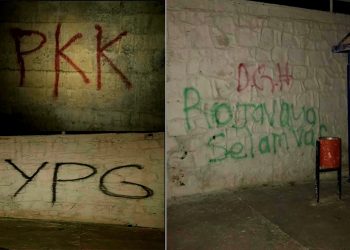 Ciwanên Kurd li komara Kîprosê li ser dîwaran nivîs nivîşandin