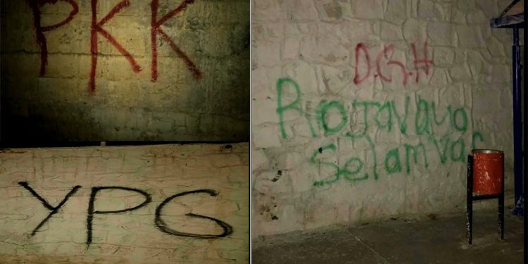 Ciwanên Kurd li komara Kîprosê li ser dîwaran nivîs nivîşandin