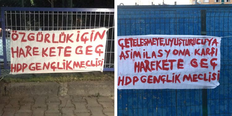 Ciwanên HDP’ê li Stenbolê pankart daliqandin