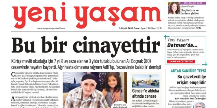 Rojnameya Yenî Yaşam hate astengkirin