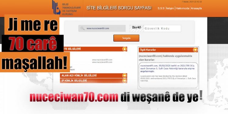 Ji me re 70 carî maşalah – nuceciwan70.com di weşanê de ye