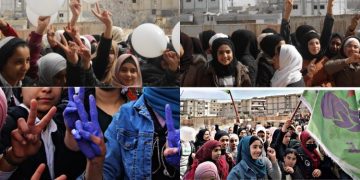 Jinên ciwan li Minbicê pêşwaziya meha Adarê kirin