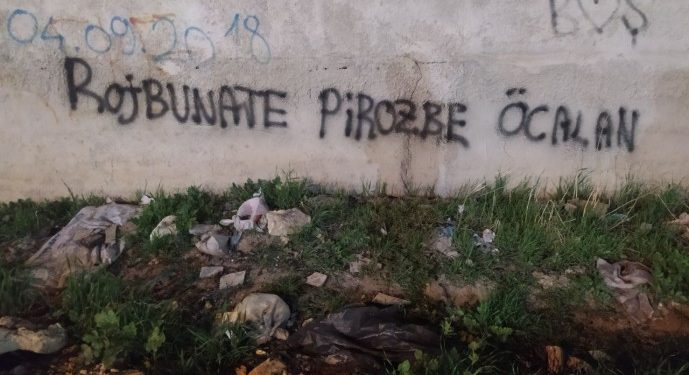 Ciwanên HDP’ê ji bo rojbûna Rêberê Gelan li ser dîwaran xebata nivîsê pêk anîn