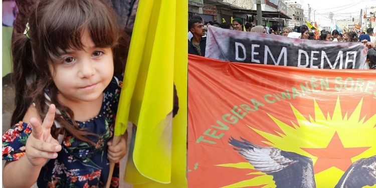 Bi hezaran gelê Rojava li dijî dagirkerî û dijminatiyê ve meşa Rûmetê li darxsitin