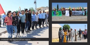 Yekîtiya Jinên Ciwan li Kobanê li dijî dagirkeriyê kon vegirtin