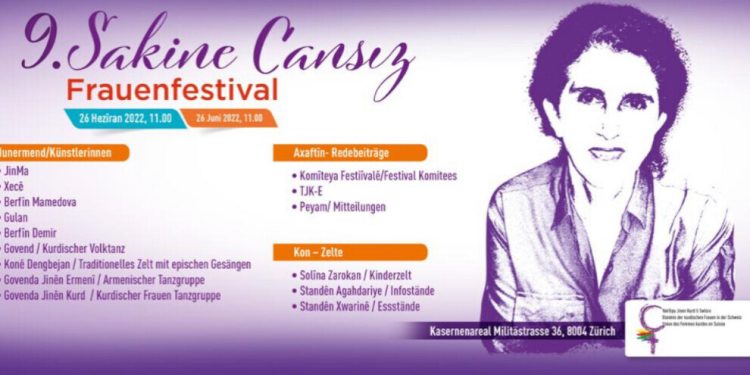 9’yemîn festîfala Şehîd Sakîne Cansiz wê li Zurihê were li darxistin