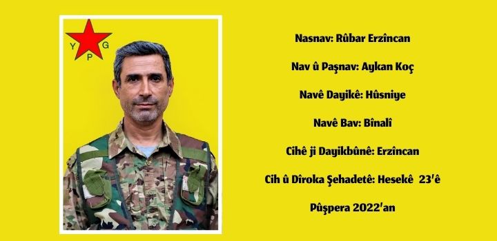 YPG’ê nasnameya şehîd Rûbar Erzîncan eşkere kir