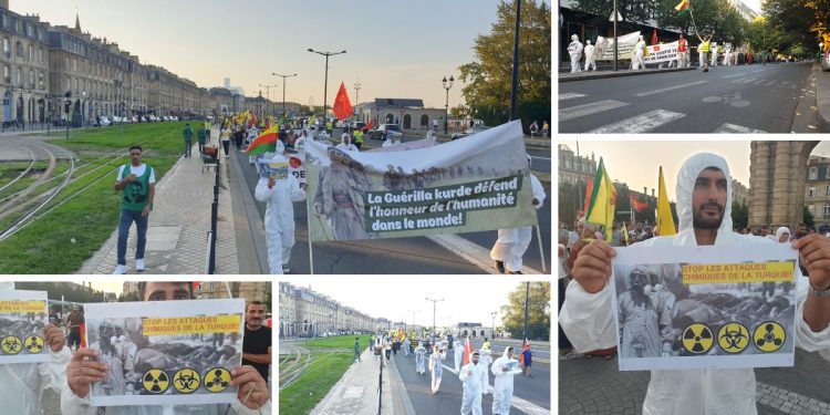 Ciwanên Kurdistanê li Fransayê li dijî bikaranîna çekên kîmyawî meşiyan