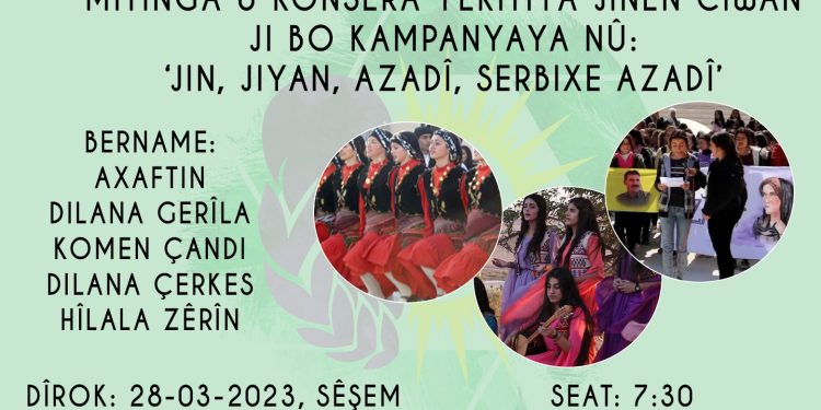 Amadekarî li Kobanê Jibo mîtîng û konsera: ‘Jin, Jiyan, Azadî, Serbixe Azadî’