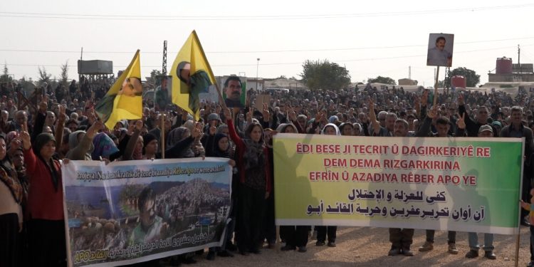 Şêniyên Efrîn û Şehbayê ji bo azadiya fîzîkî ya Rêberê Gelê Kurd meşiyan