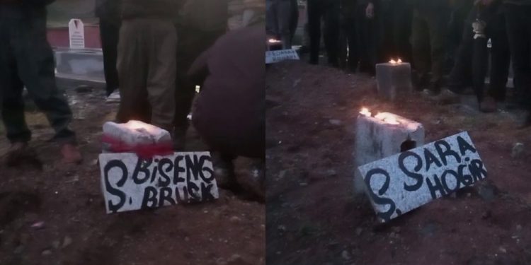 Ciwanên Welatparêzên Başûr, şehîd Bişeng Brûsk û Sara Hogir Riha li ser goristana wan bi bîr anîn