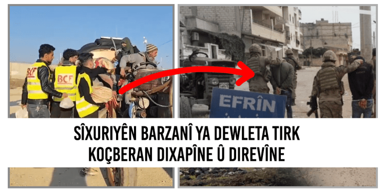 Sîxuriyên Barzanî ya dewleta Tirk Koçberan Dixapîne û Direvîne