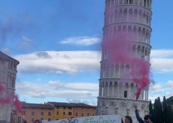 Pankarta “Rojava biparêze” li ber Kuleya Pîsa hat vekirin