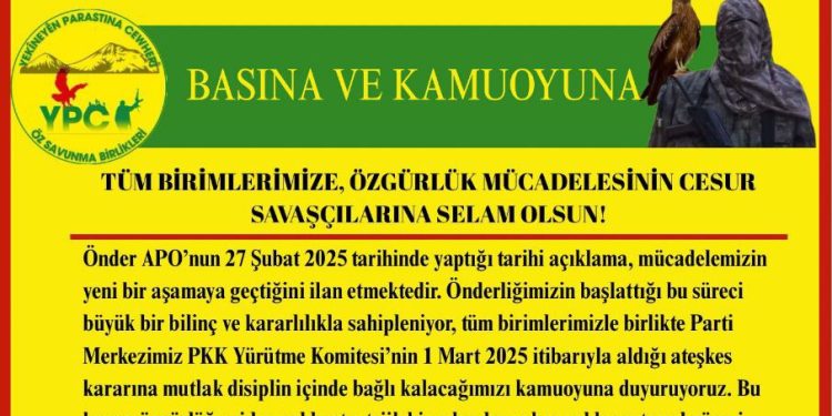 YPC: Emê li gorî daxuyaniya Navenda Parastina Gel a ku em pê ve girêdayî ne tevbigerin