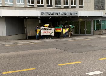 İsviçre’de savaş suçlusu Türk devletine silah satan Rheinmetall’in önünde eylem