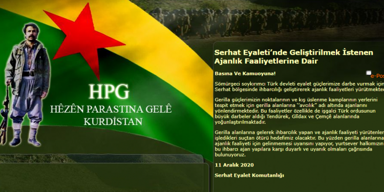 Serhad Eyalet Komutanlığı: Gerilla alanlarına ajanlık için gelenler hedefimizdir