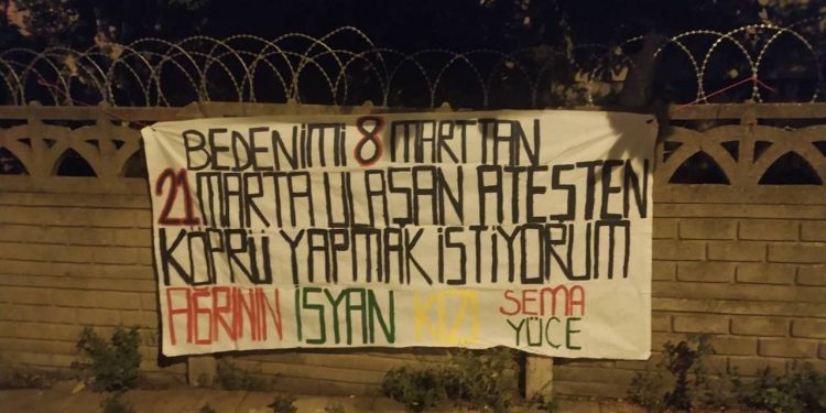 Yurtsever gençlik Sema Yüce anısına pankart astı