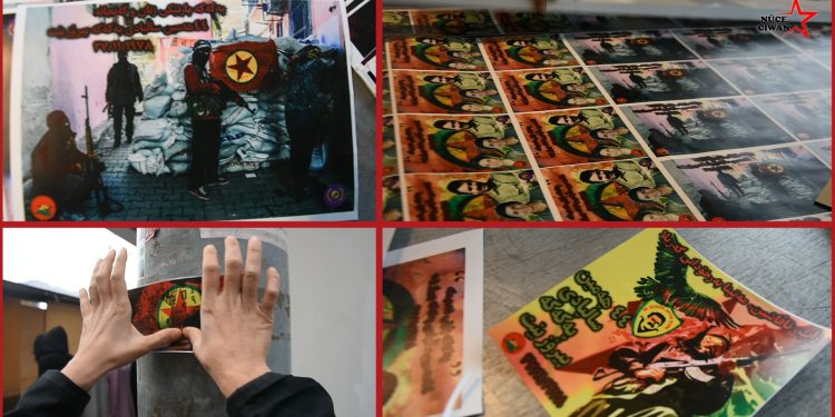 Başurlu genç kadınlar ve gençler 27 Kasım sebebiyle sticker dağıttı