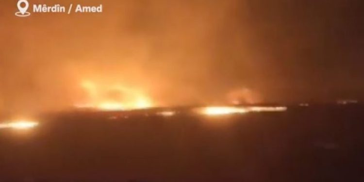 Mêrdîn-Amed kırsalında başlayan yangın sabaha kadar sürdü