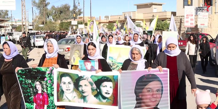 Êzidî ve Arap kadınları “erkek-devlet” şiddetine karşı yürüdü