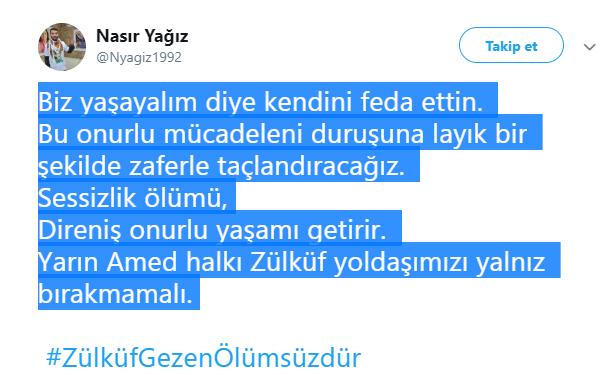 Nasır Yağız’dan, Zülküf Gezen mesajı: “Mücadeleni zaferle taçlandıracağız”