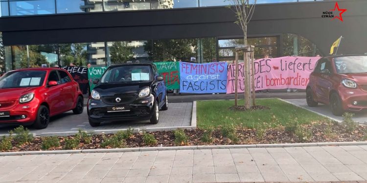 Nehêle ve riseup4rojava eylem hamlelerinden Mercedes’e ortak eylem