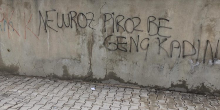 Wan’da gençlerden Newroz için duvar yazılama çalışması