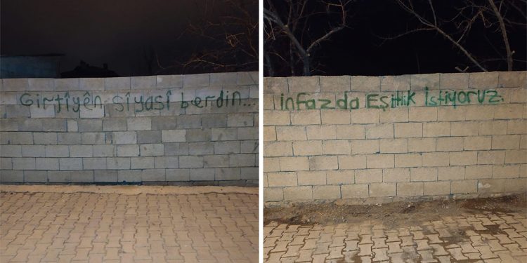 Wan’da siyasi tutsaklar için duvar yazılama çalışması