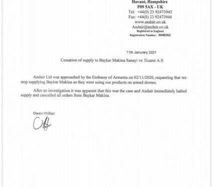 Andair Türk SİHA’larına parça vermeyi durdurdu