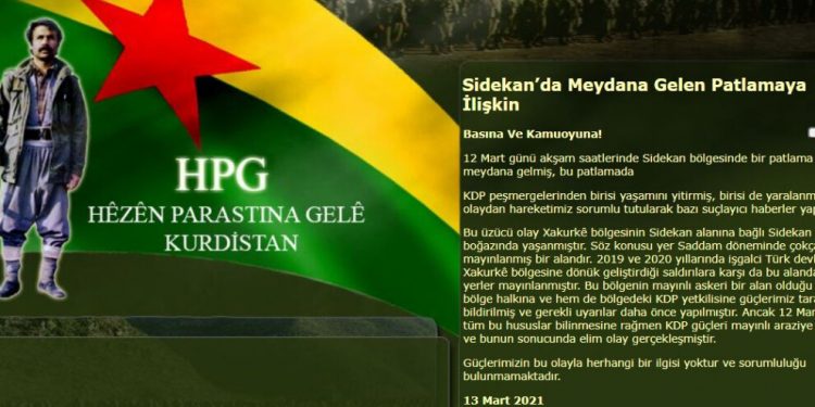 HPG: Sidekan’da gerçekleşen patlamayla güçlerimizin bir ilgisi yoktur