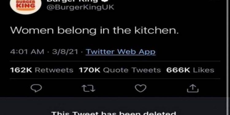 Cinsiyetçi paylaşımlar bitmiyor: Burger King’den cinsiyetçi paylaşım