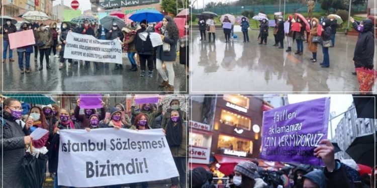 Kadınlar İstanbul Sözleşmesi’nden çekilme kararına karşı alanlarda