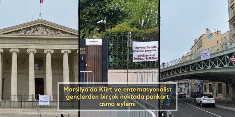 Marsilya’da Kürt ve enternasyonalist gençlerden birçok noktada pankart asma eylemi