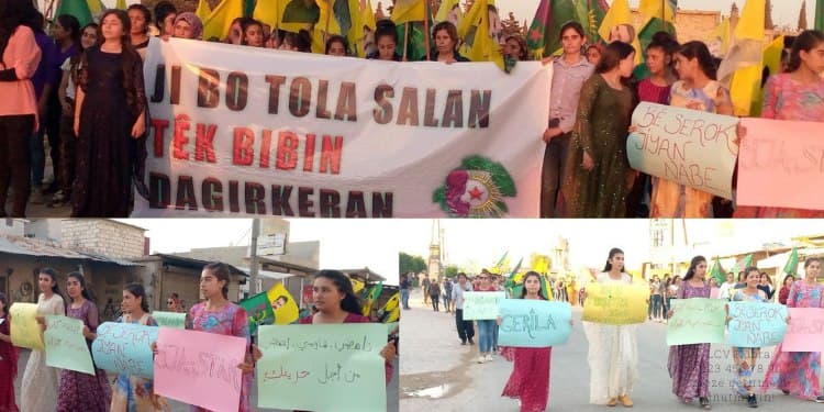Şehba’da genç kadınlardan eylem: “Ji bo tola salan têk bibin dagirkeran”