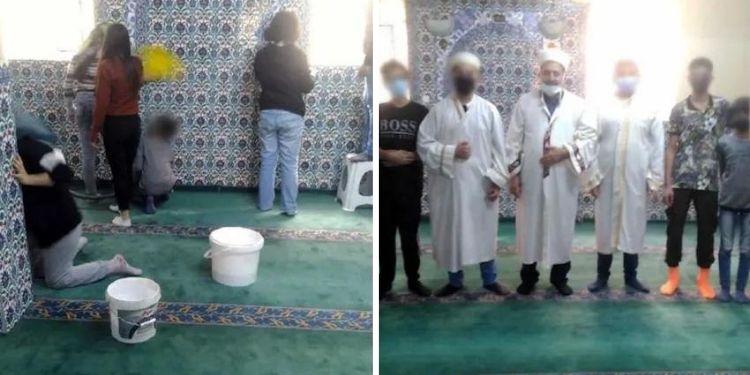 Ortaokul öğrencilerine sosyal etkinlik adı altında cami temizletiliyor