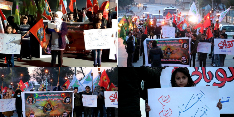 Ciwanên Şoreşger ve Yekîtîya Jinên Ciwan’dan Kobanê saldırısına karşı meşaleli yürüyüş