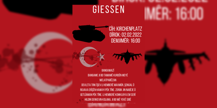 Almanya’da yaşayan Kürdistanlılar, faşist Türk devletinin Derîk, Maxmur ve Şengal’e yönelik hava bombardımanına karşı bugün alanlara çıkıyor