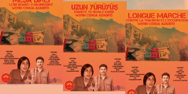 TCŞ ve TekoJIN tecrit, ihanet ve işgale karşı Fransa’nı başkenti Paris’te Uzun Yürüyüş eylemi gerçekleştiriyor