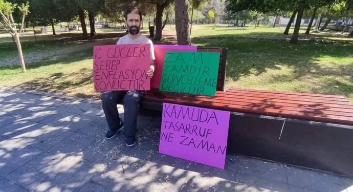 Zamlara karşı eylem yapan işçiye gözaltı