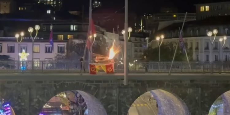 Gençler, Lozan Flon Köprüsüne Önder APO ve PKK bayrakları Astı